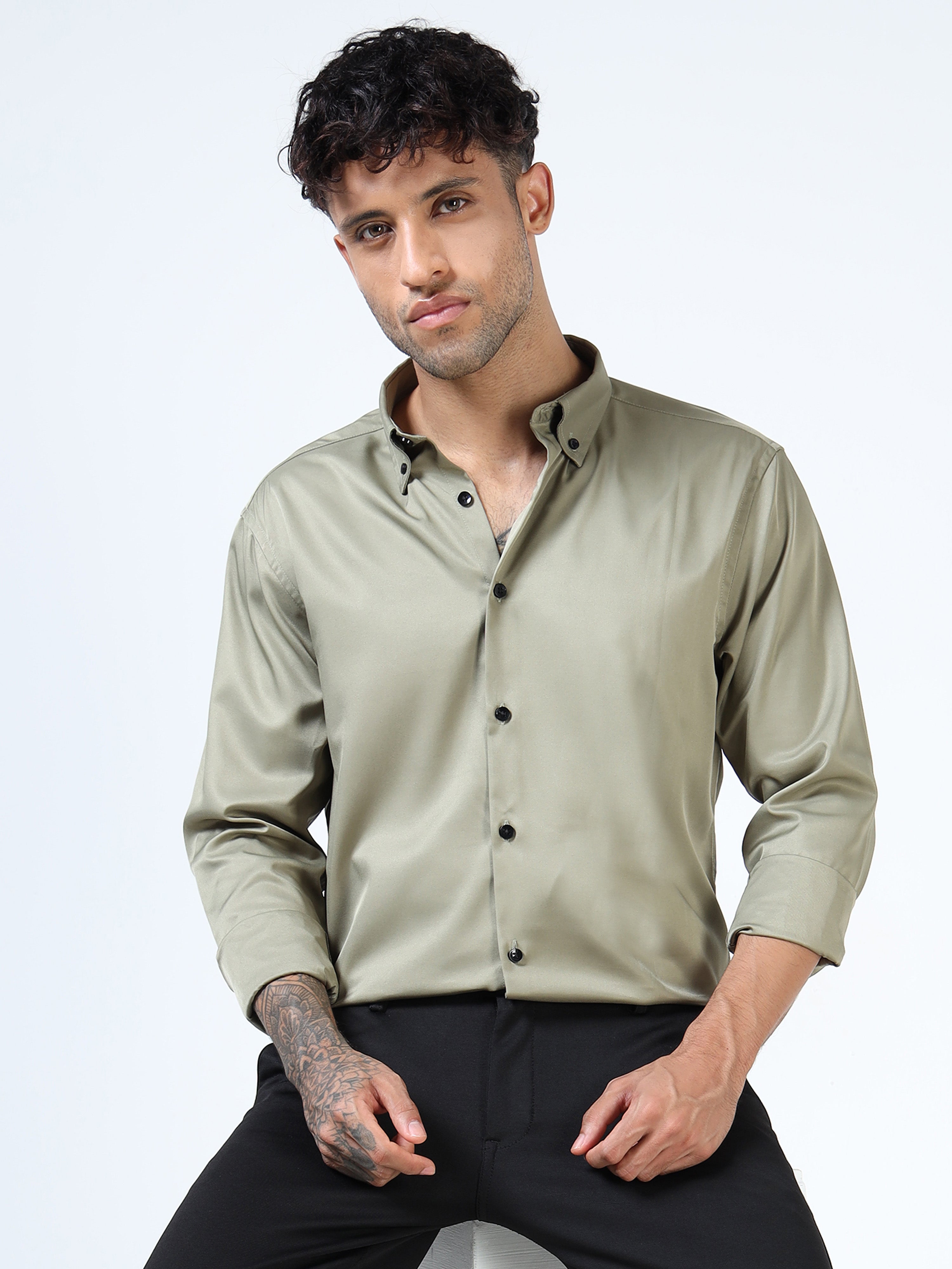 Olive Luxe Satin Shirt