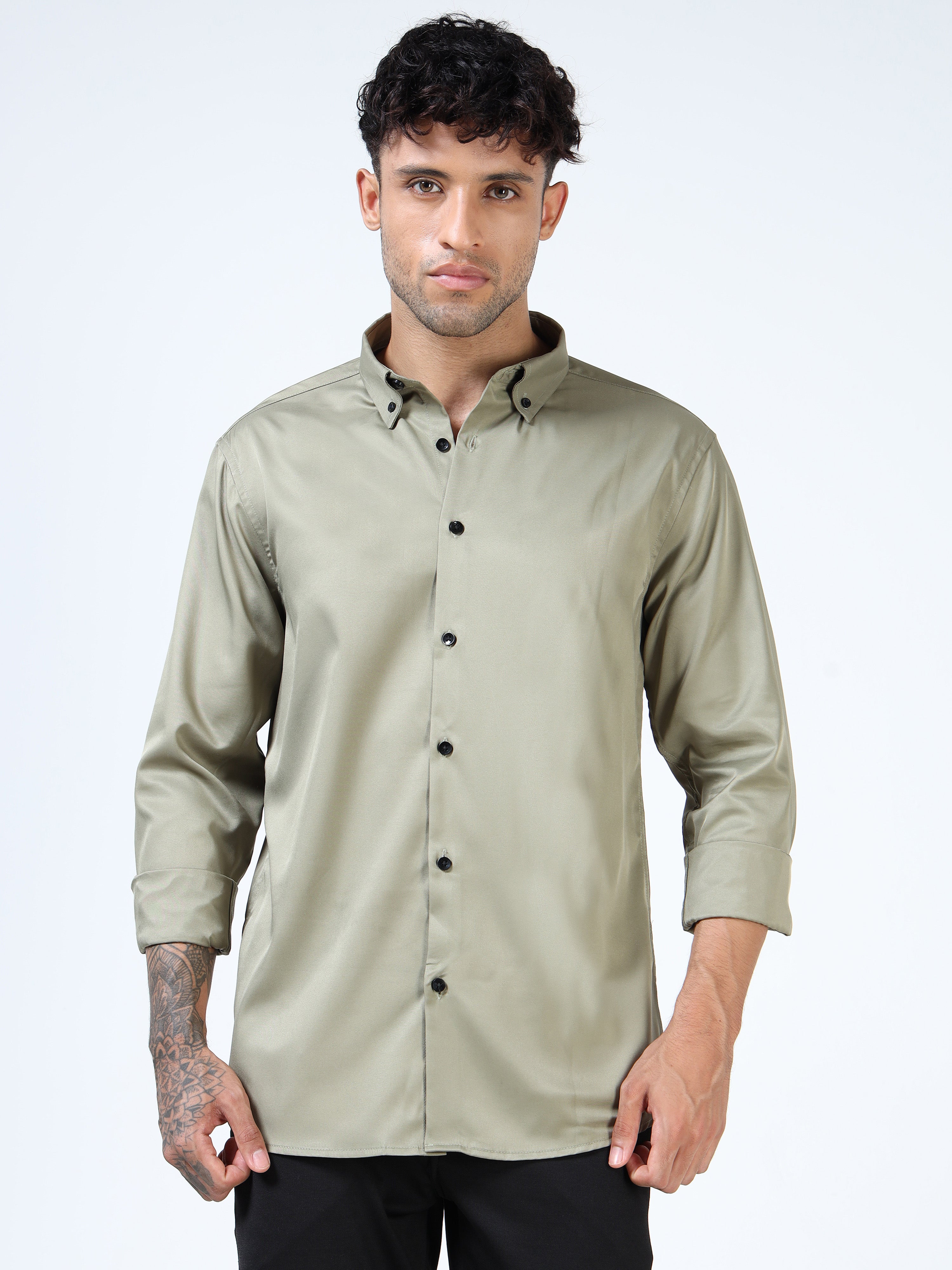 Olive Luxe Satin Shirt