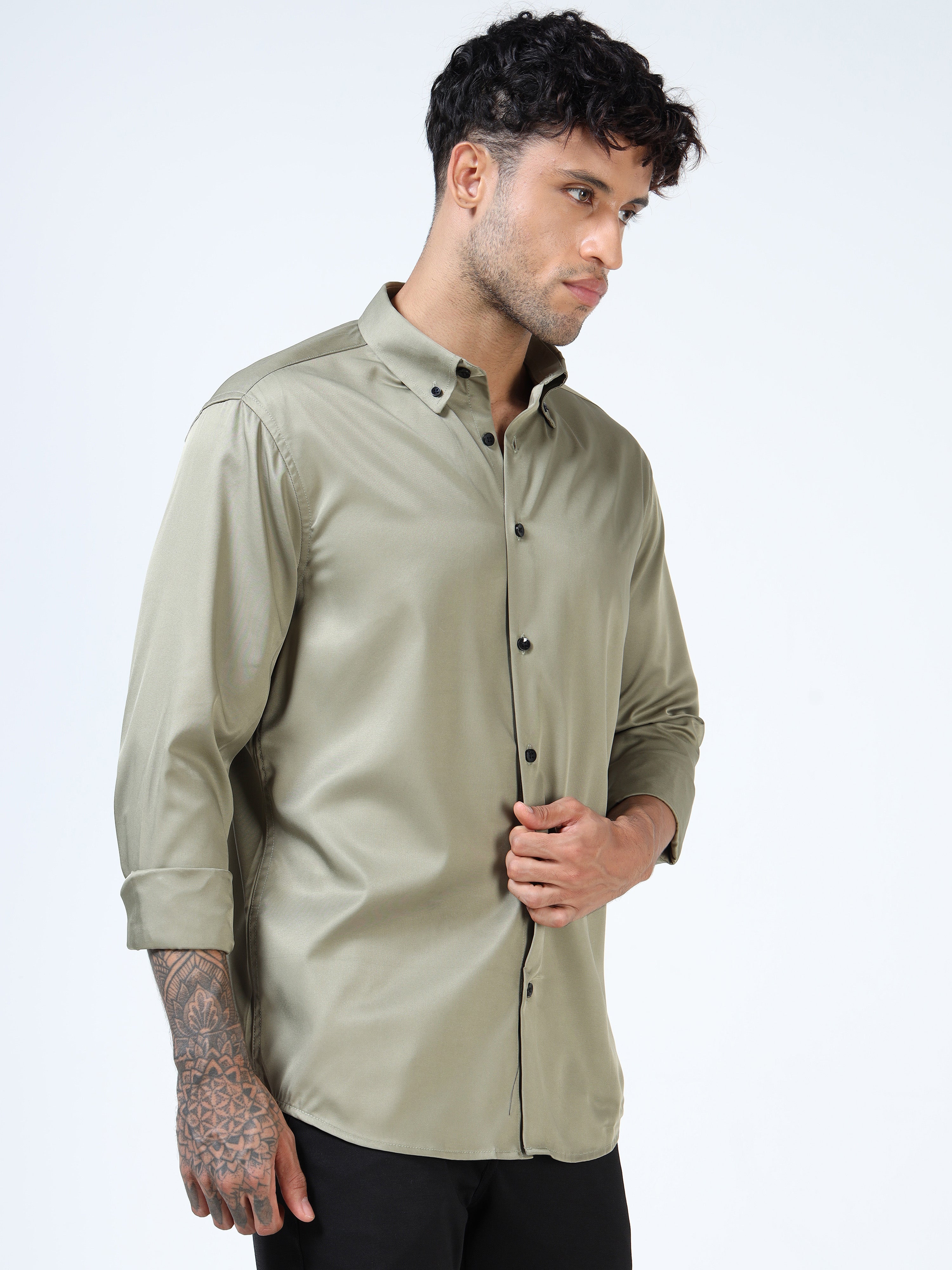 Olive Luxe Satin Shirt