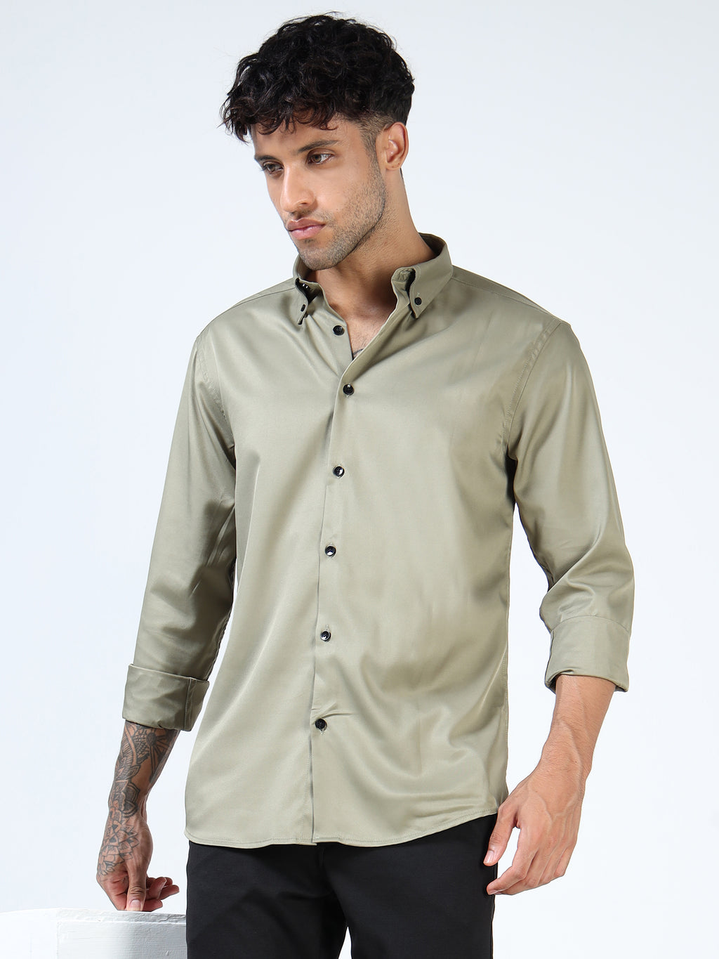 Olive Luxe Satin Shirt