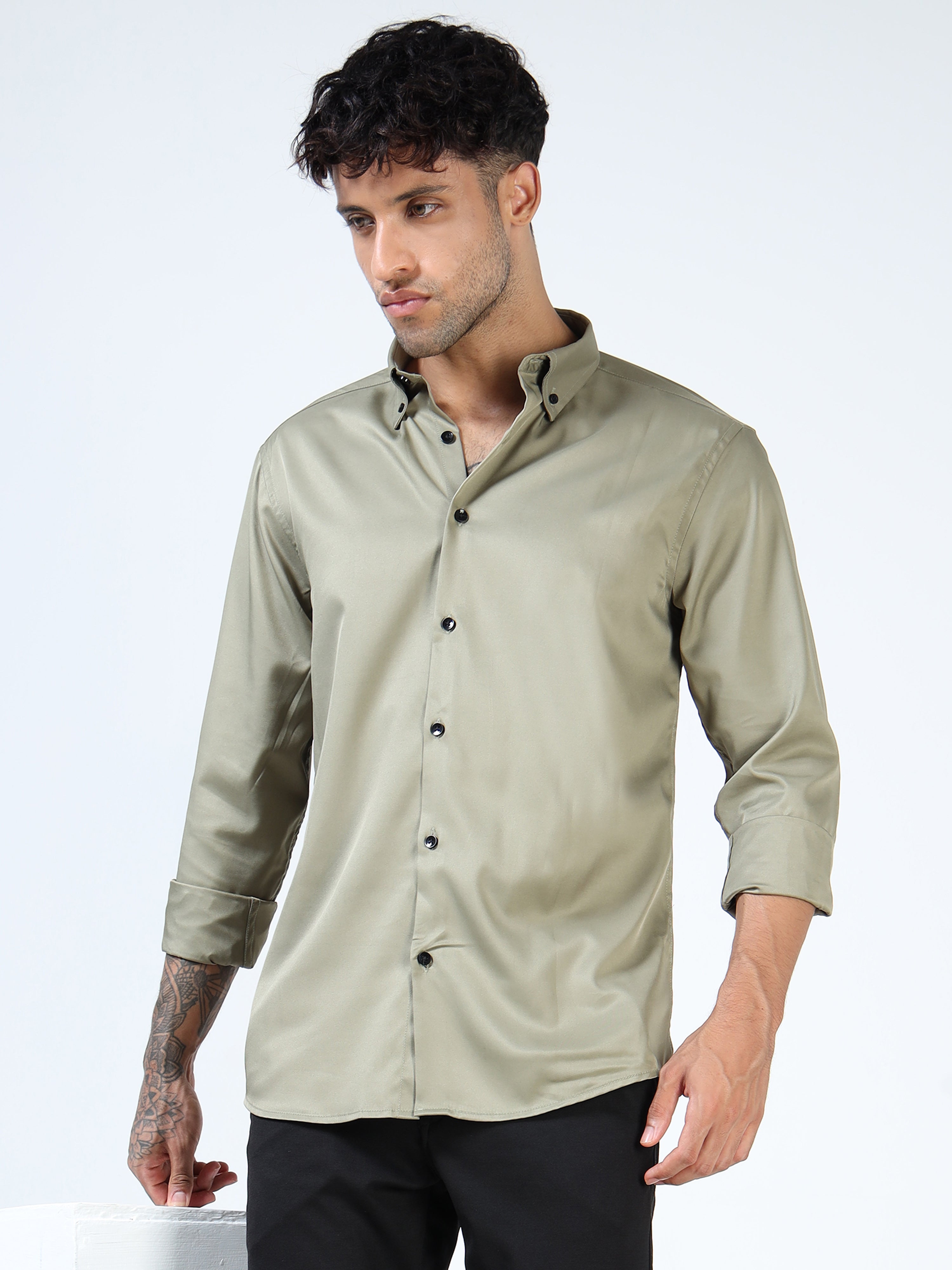 Olive Luxe Satin Shirt