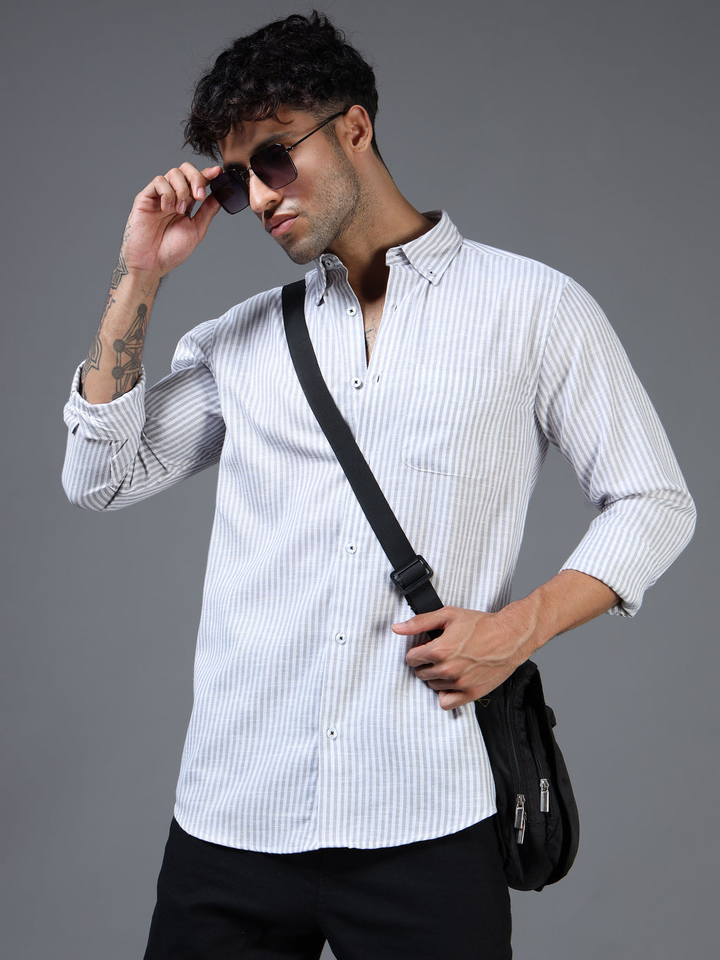 White & Light Black Striped Linen-Cotton Shirt