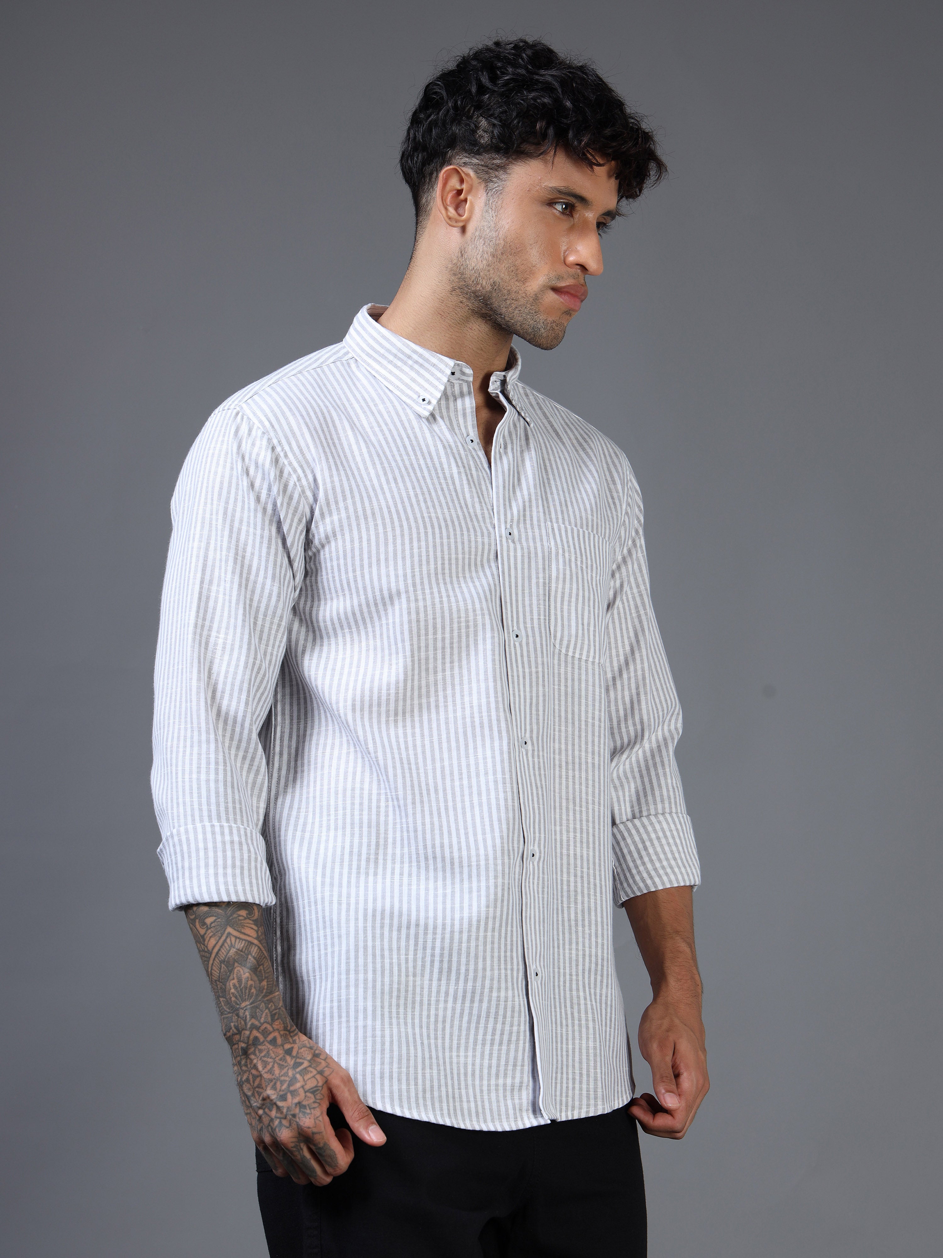 White & Light Black Striped Linen-Cotton Shirt