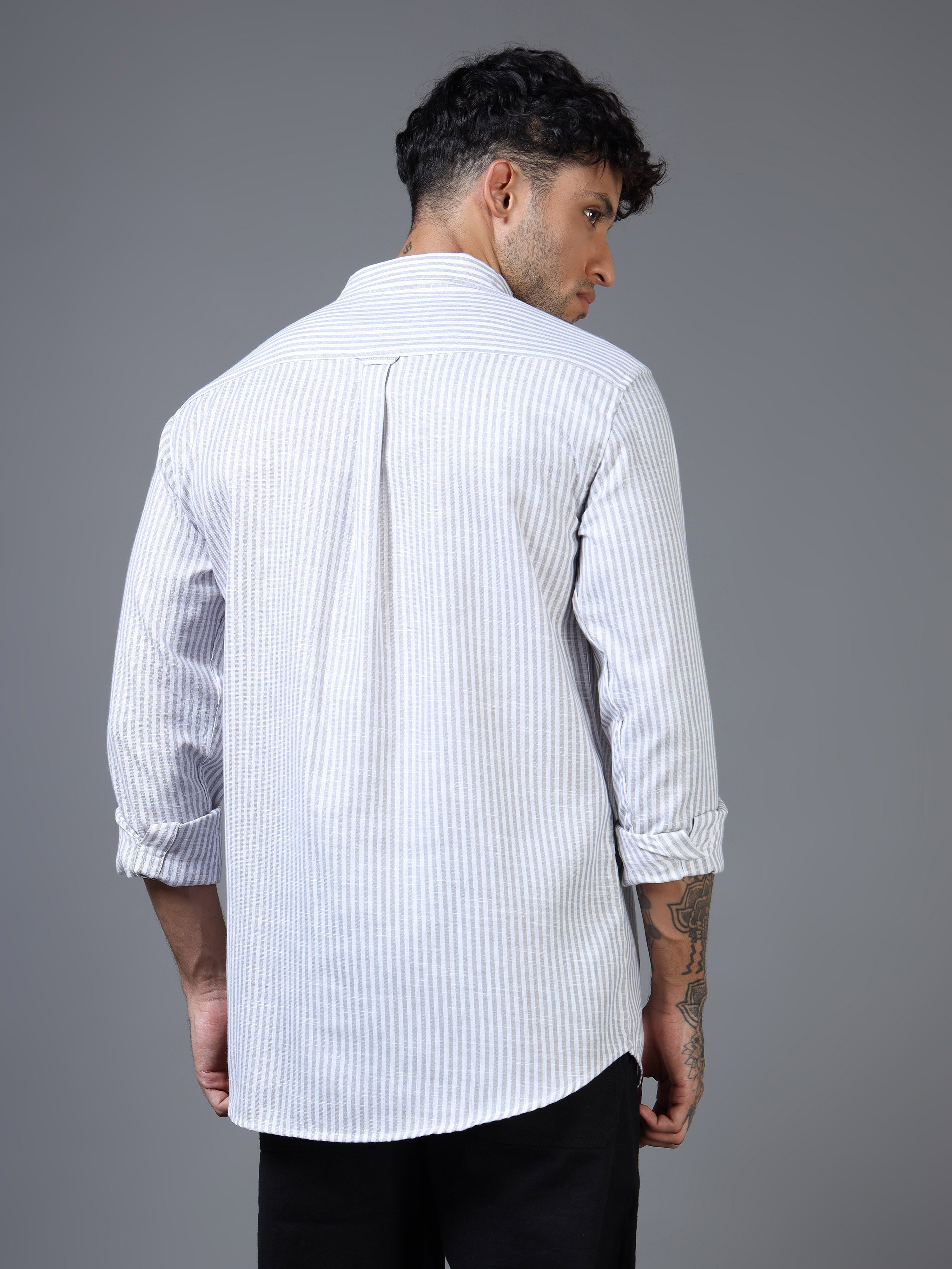 White & Light Black Striped Linen-Cotton Shirt