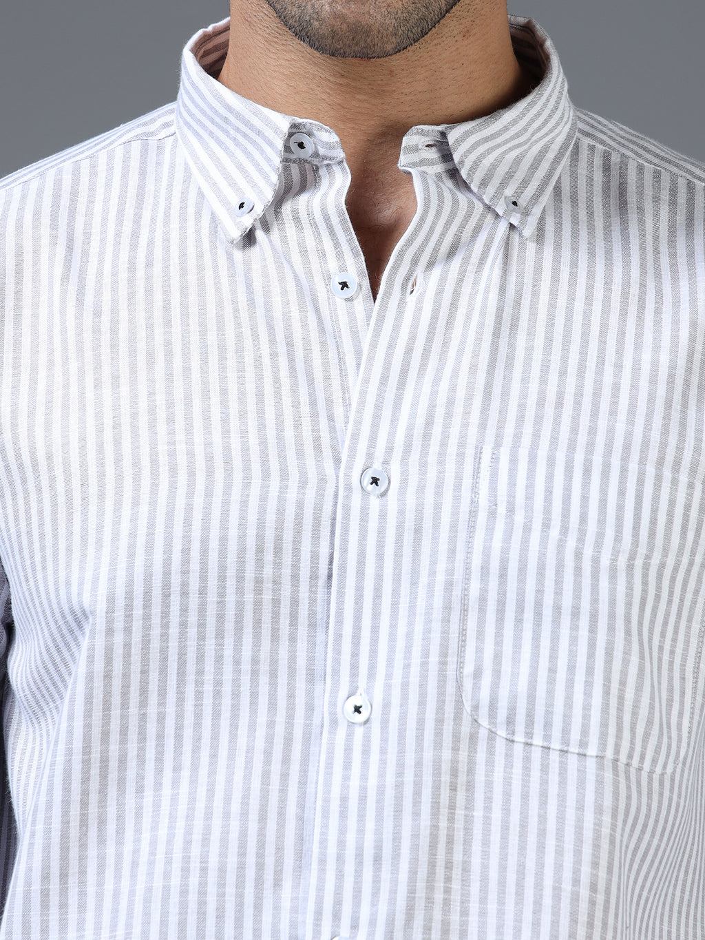 White & Light Black Striped Linen-Cotton Shirt