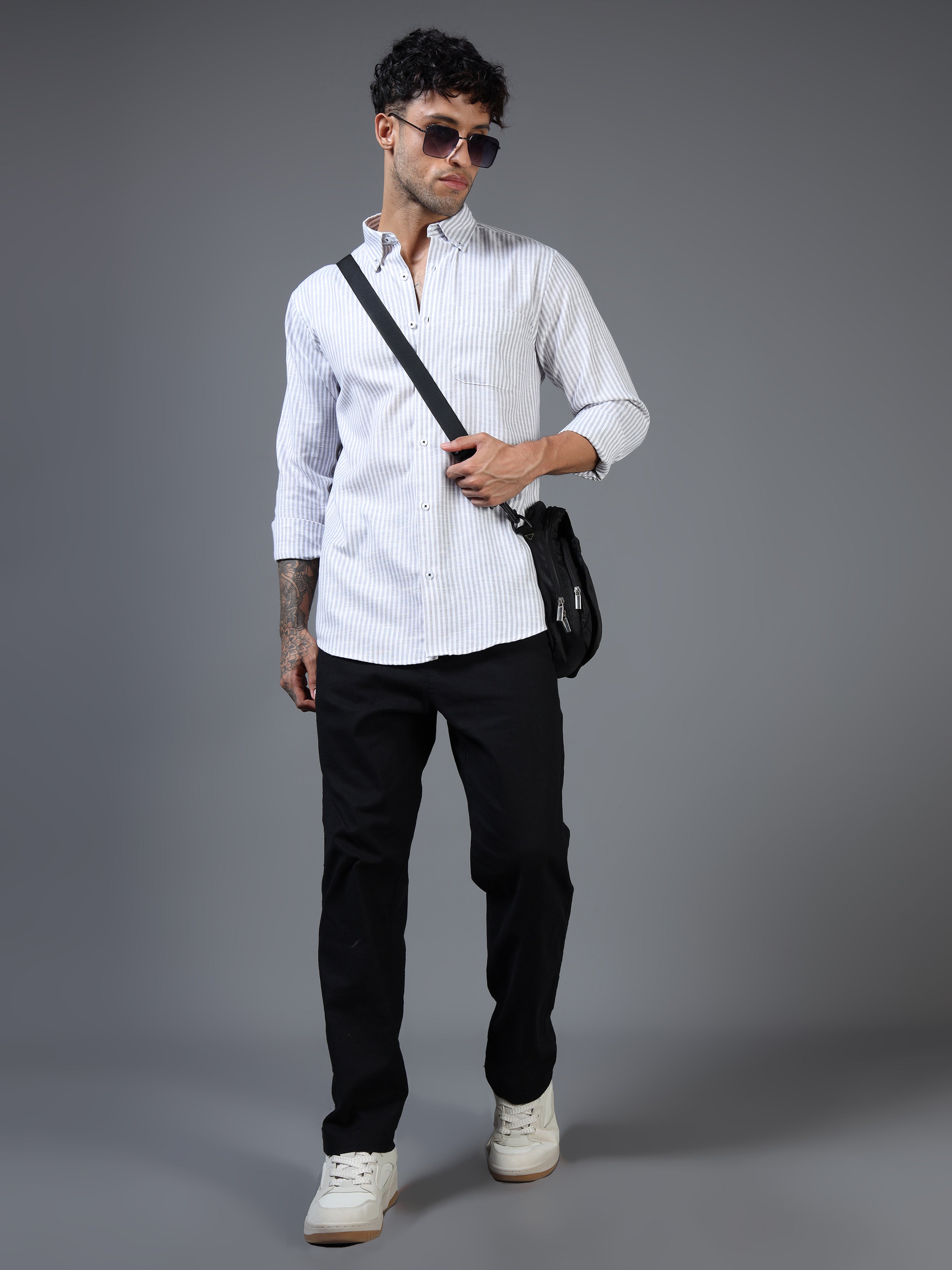 White & Light Black Striped Linen-Cotton Shirt