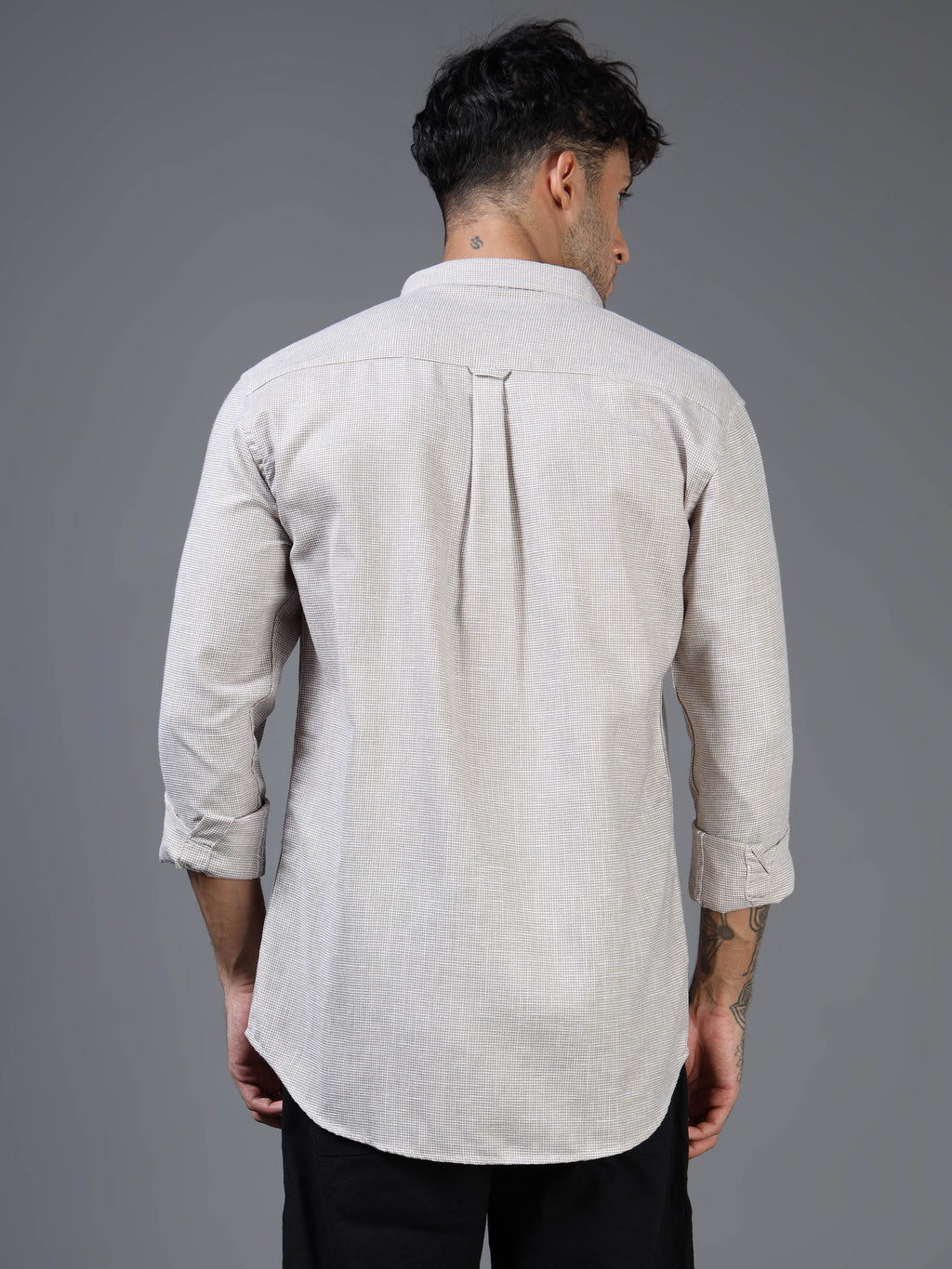 Brown & White Micro-Dot Linen-Cotton Shirt