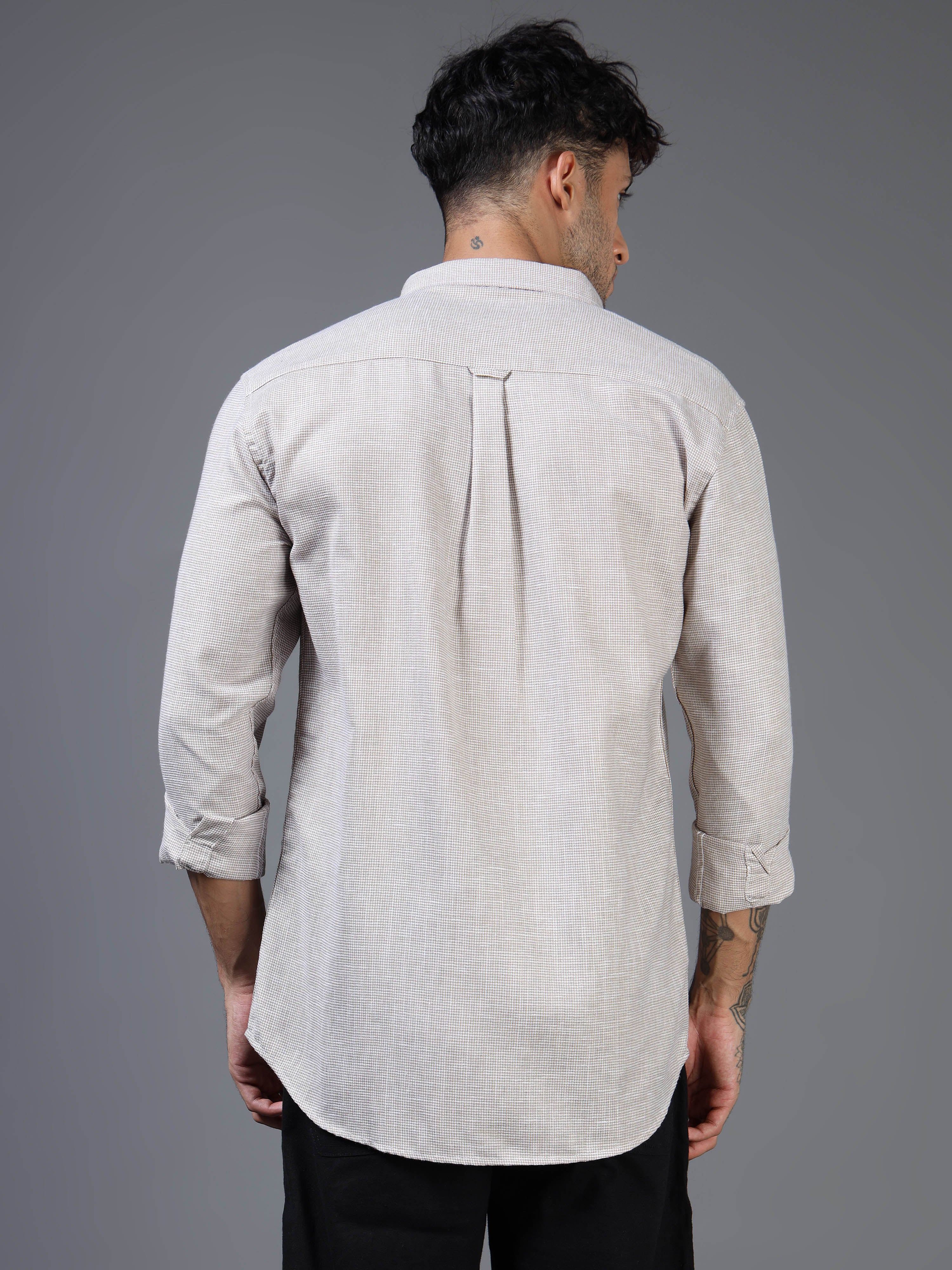 Brown & White Micro-Dot Linen-Cotton Shirt