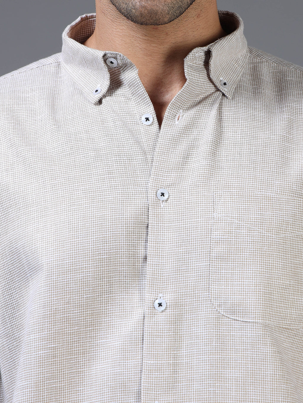 Brown & White Micro-Dot Linen-Cotton Shirt