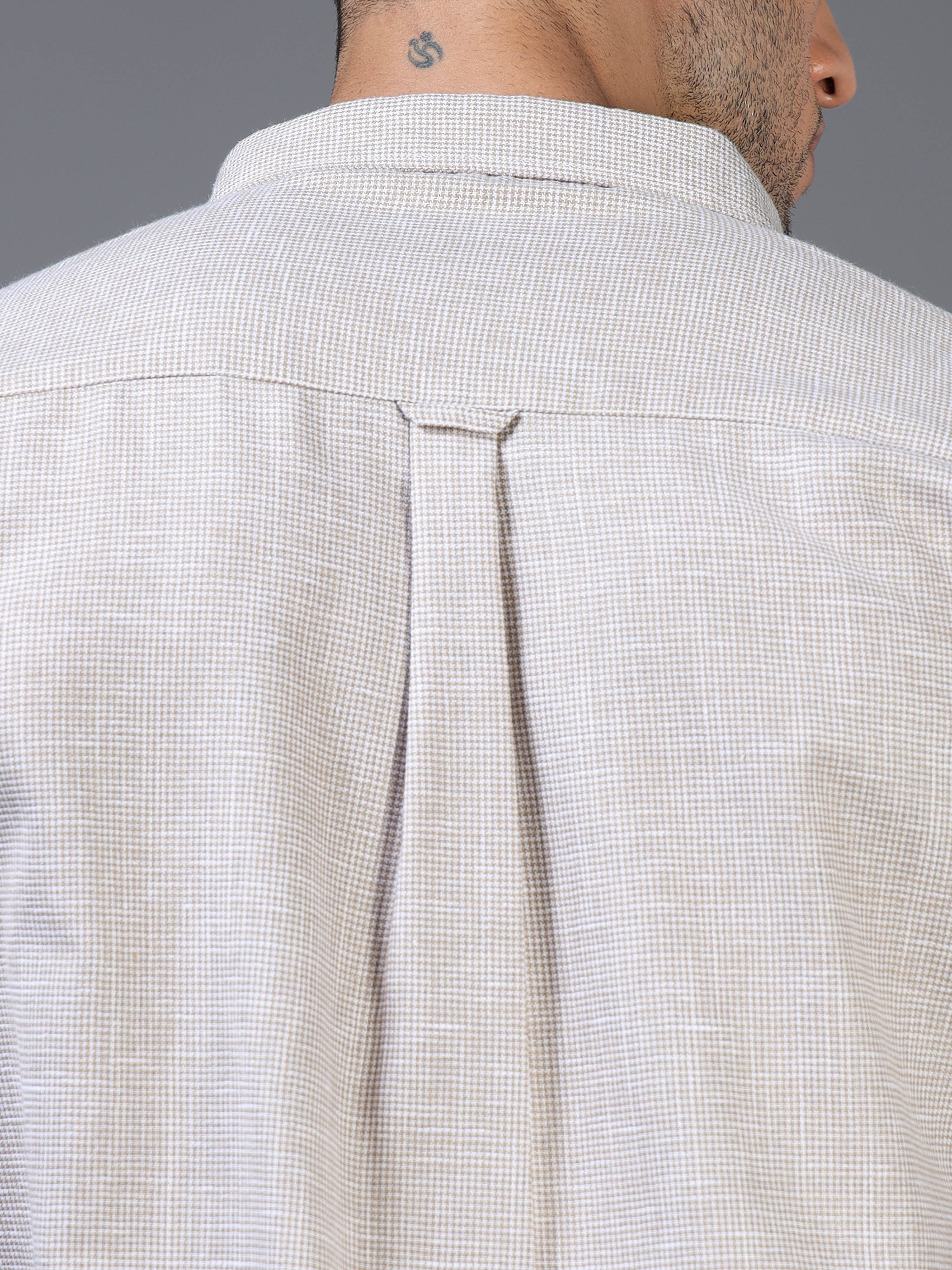 Brown & White Micro-Dot Linen-Cotton Shirt