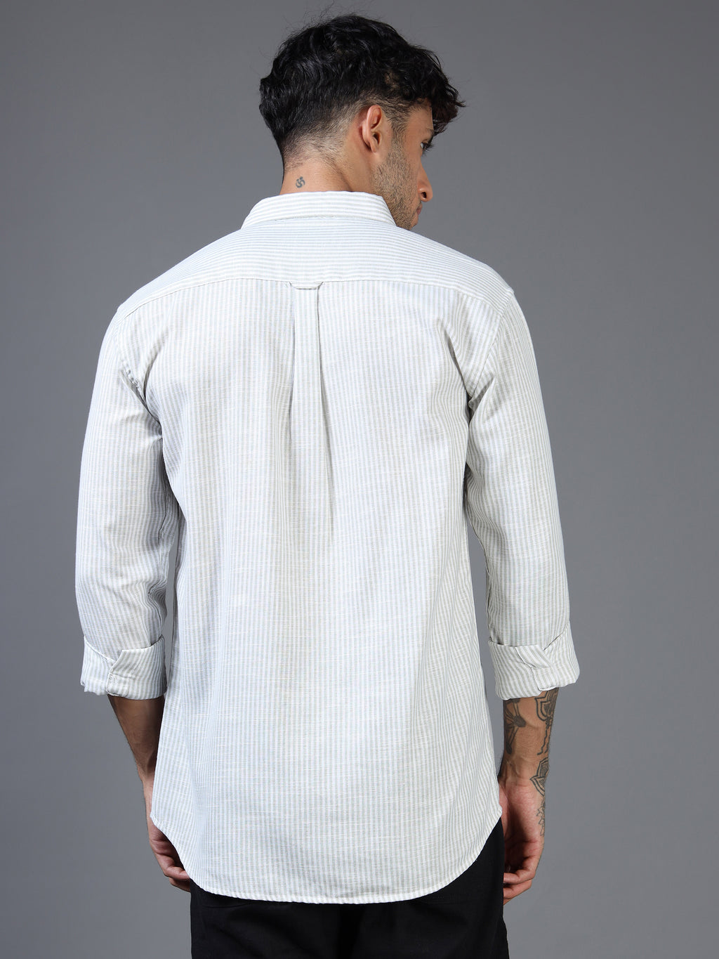 White & Green Striped Linen-Cotton