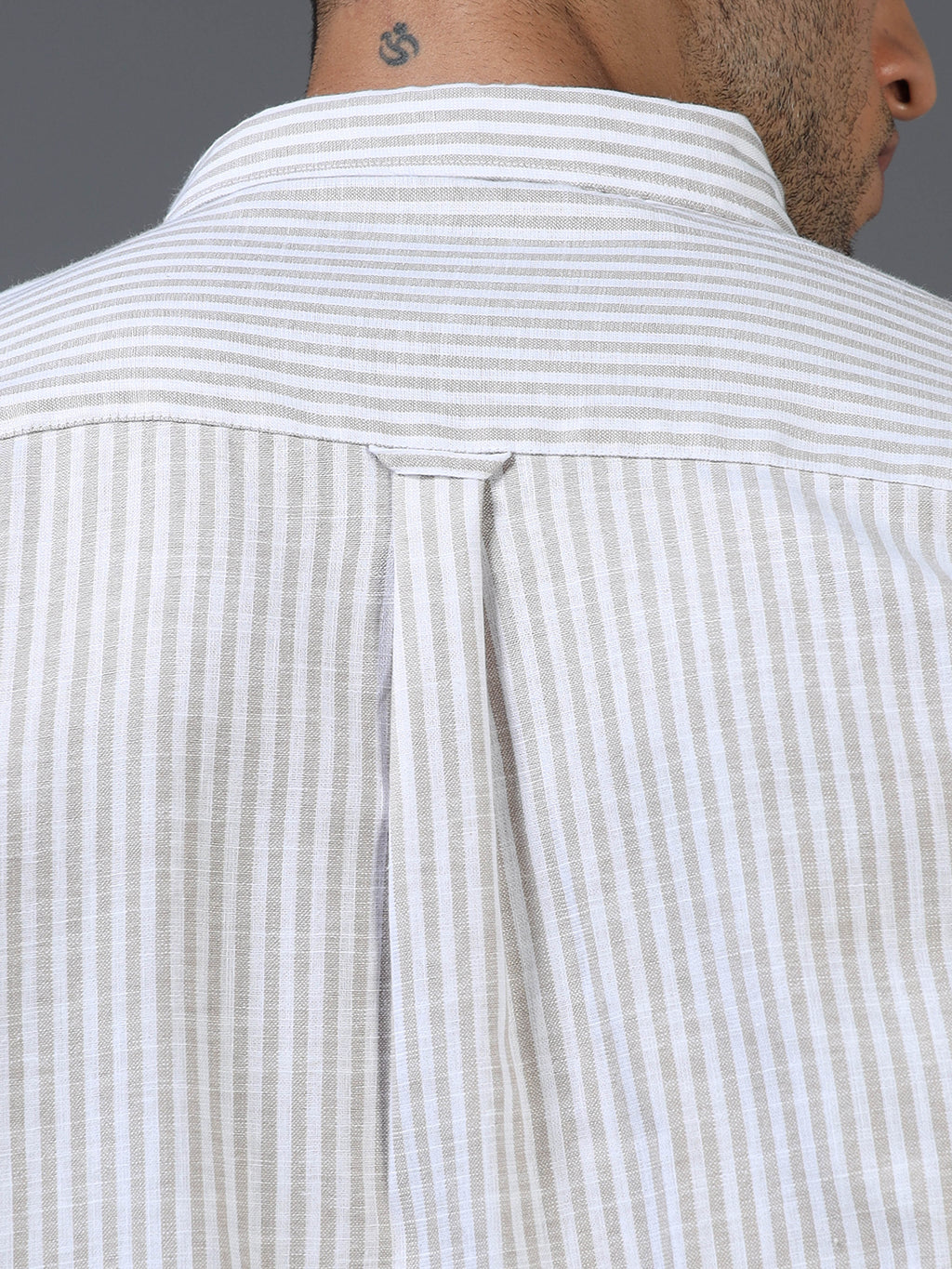 White & Brown Striped Linen-Cotton Shirt