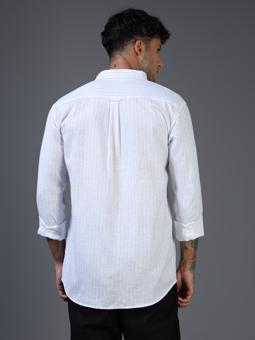 White with Thin Black Stripe Linen-Cotton Shirt