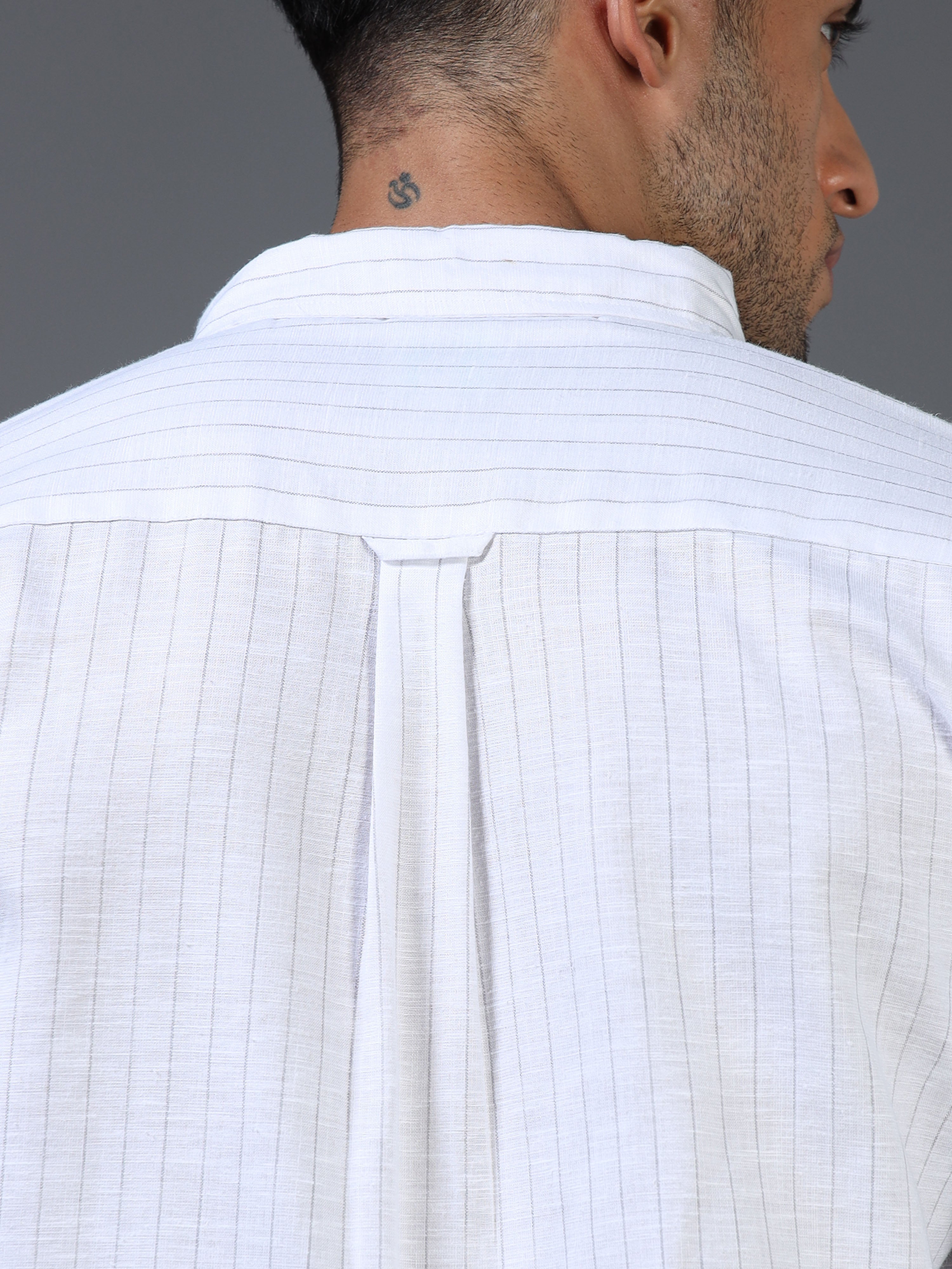 White with Thin Black Stripe Linen-Cotton Shirt