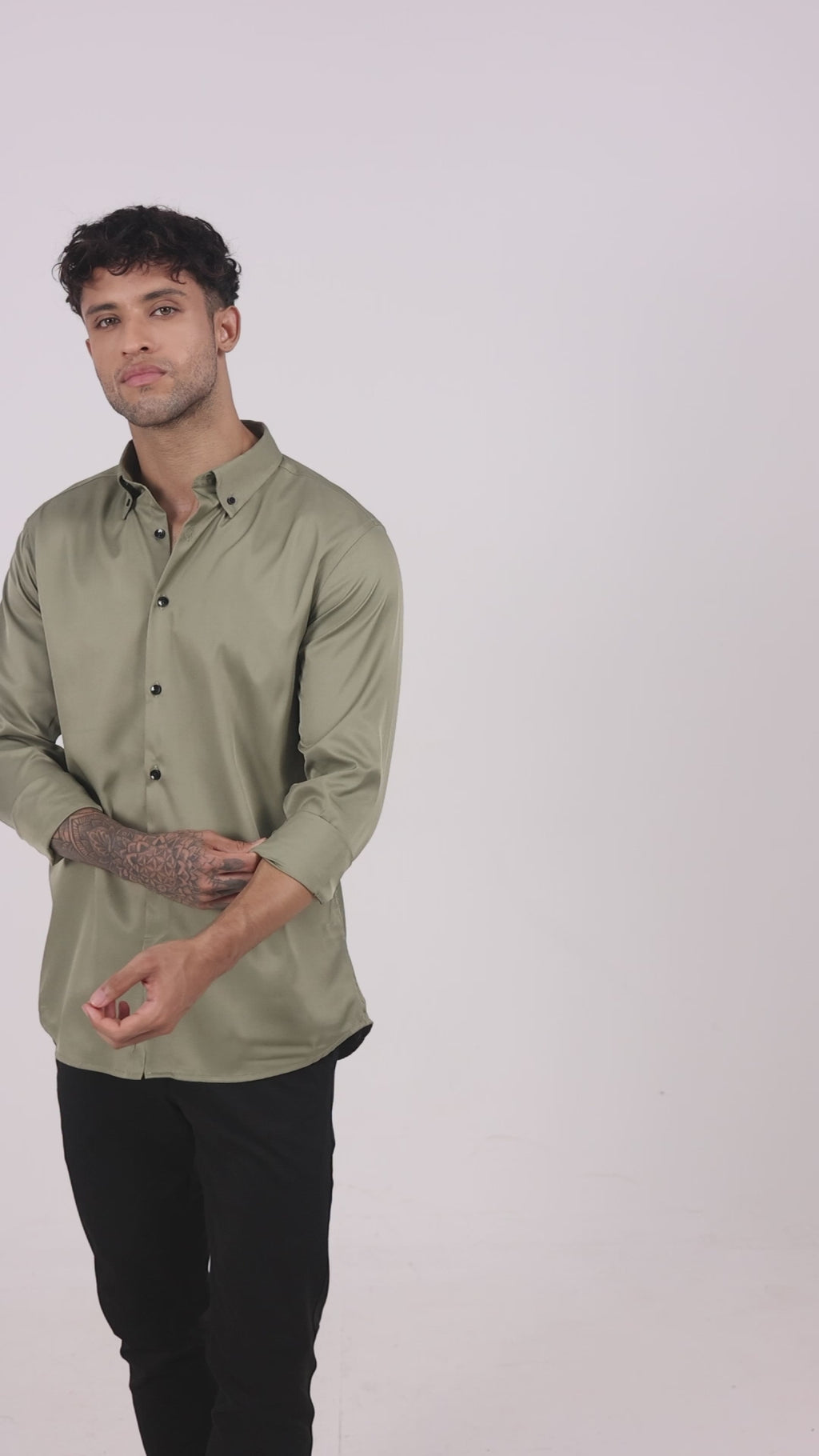 Olive Luxe Satin Shirt